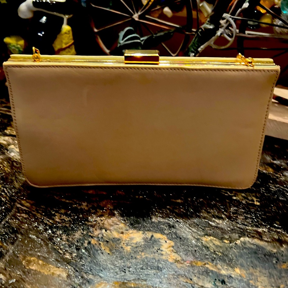 Vintage Leather Classic Giani Bernini Gold Clutch Purse w/30” (15” Drop) S Chain